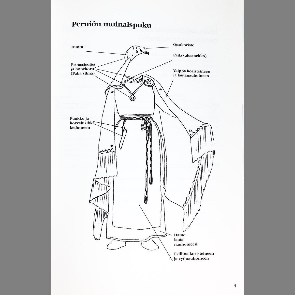 Perniön muinaispuku valmistusohjeet vihko esimerkkisivu puvun osat